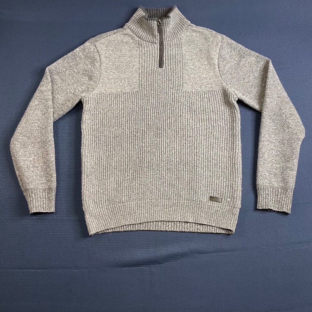 Buffalo David Bitton Mens Grey Fleece Lined Quarter Zip Sweater Size Small